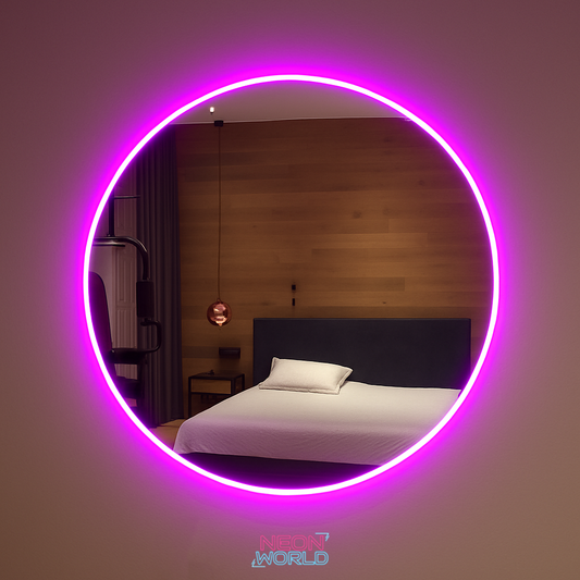 Glass Round Neon Selfie Mirror