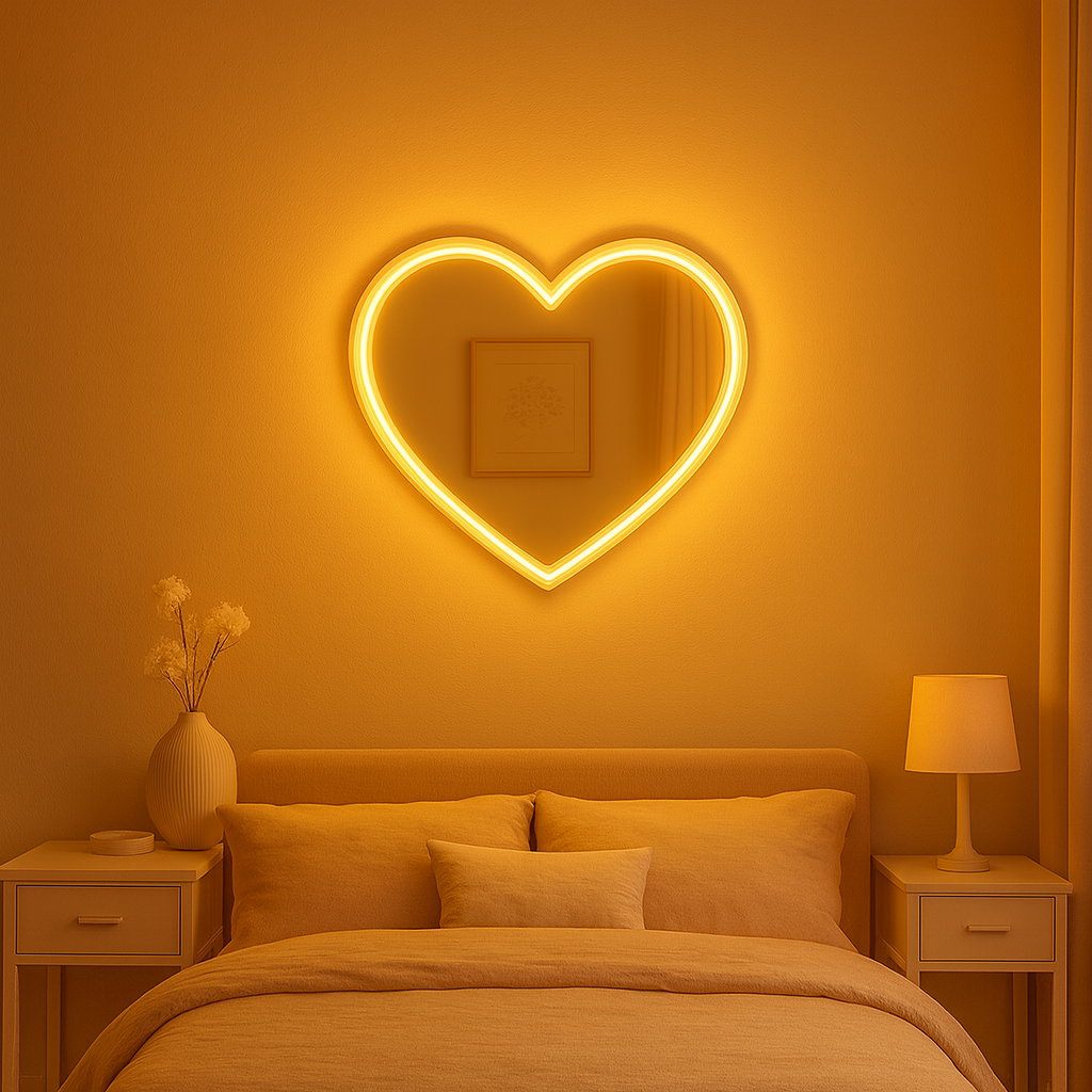 Heart Neon Selfie Glass Mirror