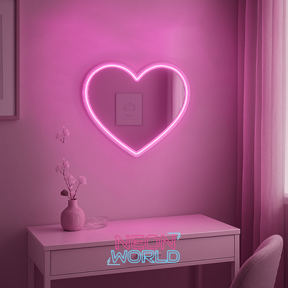 Heart Neon Selfie Glass Mirror
