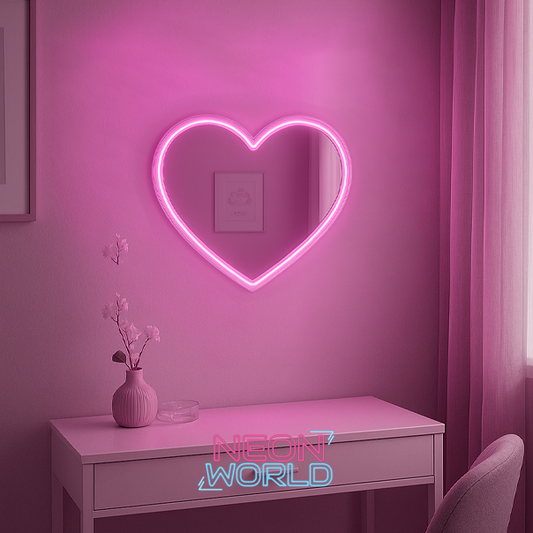 Heart Neon Selfie Glass Mirror