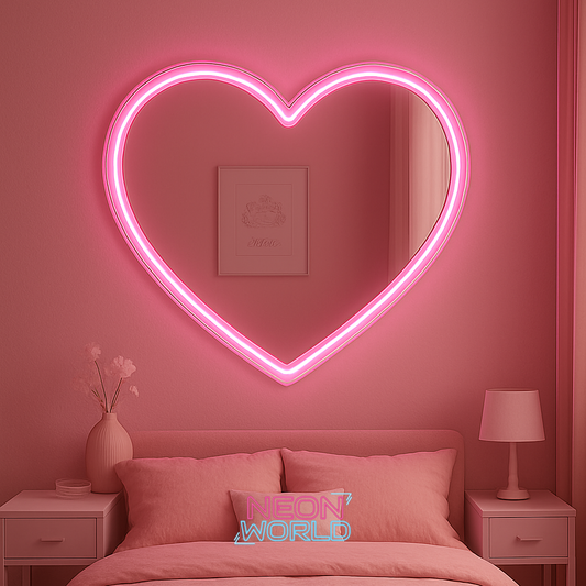 Heart Neon Selfie Glass Mirror