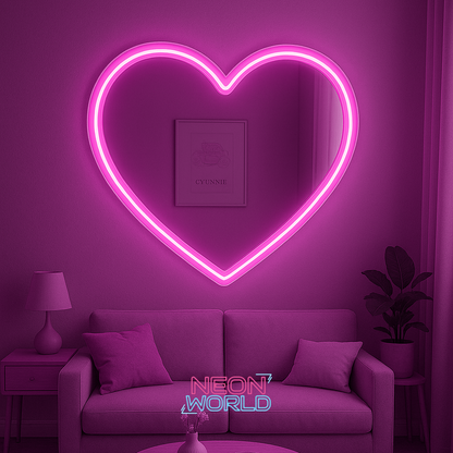 Heart Neon Selfie Glass Mirror
