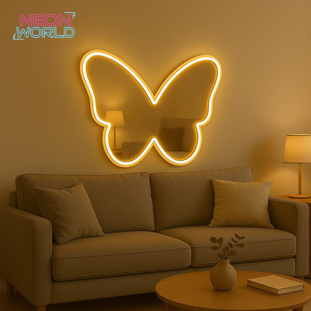 Butterfly Neon Selfie Glass Mirror