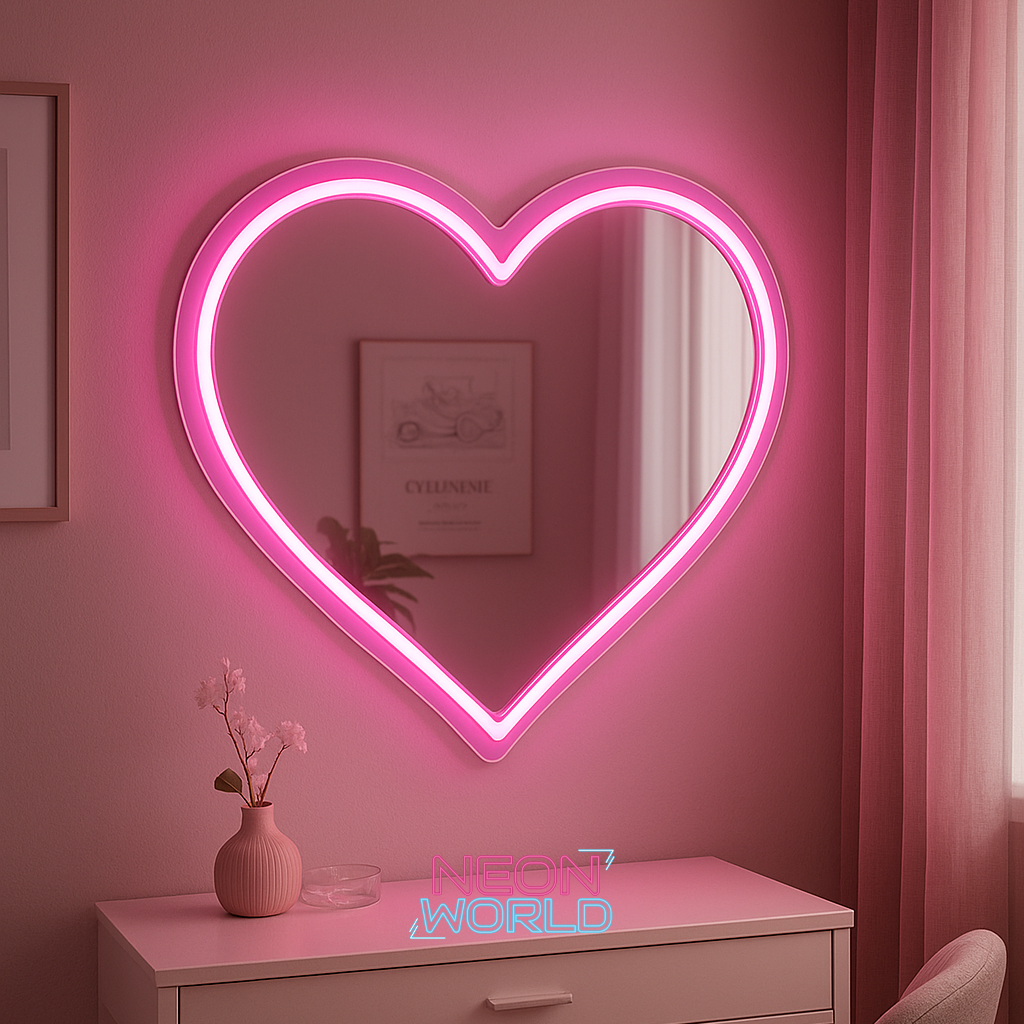 Heart Neon Selfie Glass Mirror
