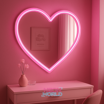 Heart Neon Selfie Glass Mirror