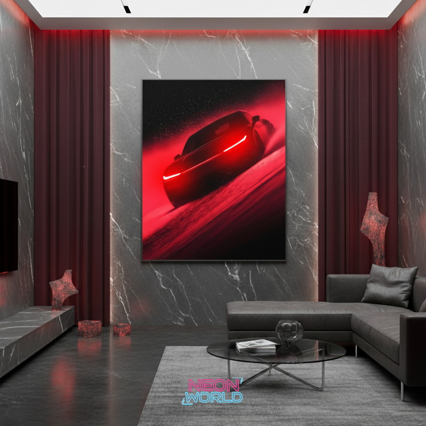 Red Car Neon Poster