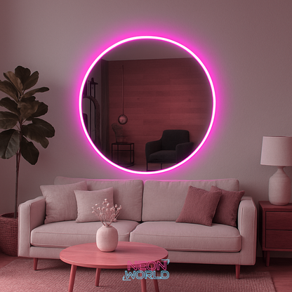Glass Round Neon Selfie Mirror
