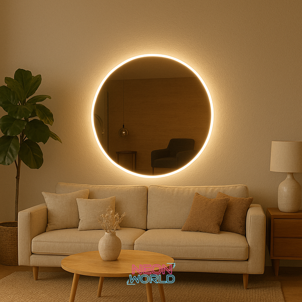 Glass Round Neon Selfie Mirror