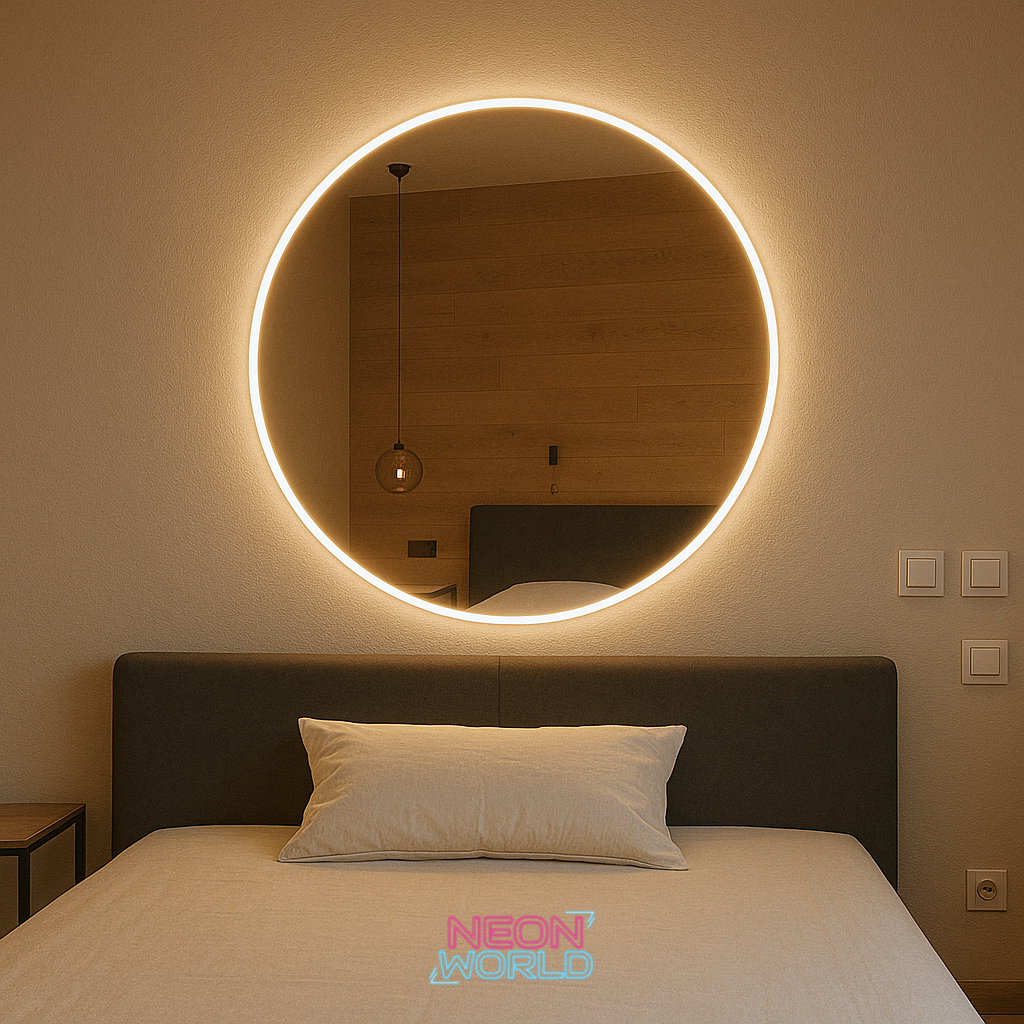 Glass Round Neon Selfie Mirror