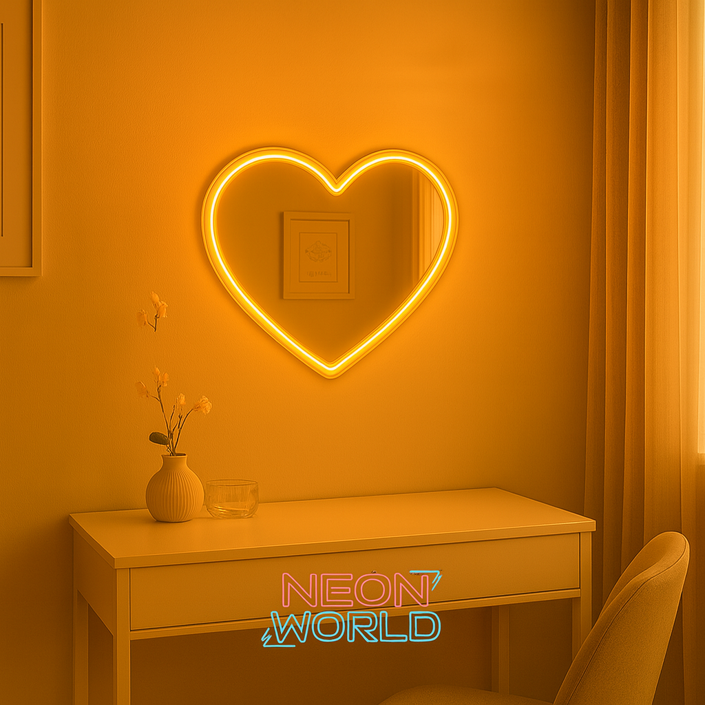 Heart Neon Selfie Glass Mirror