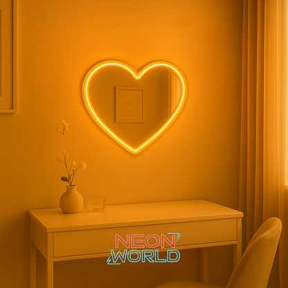 Heart Neon Selfie Glass Mirror