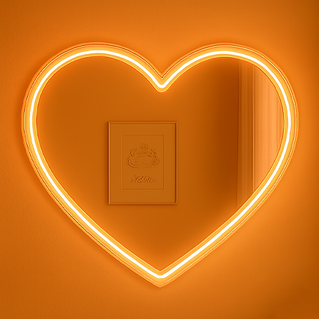 Heart Neon Selfie Glass Mirror