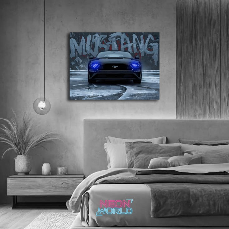 Mustang Black Horse Neon Poster
