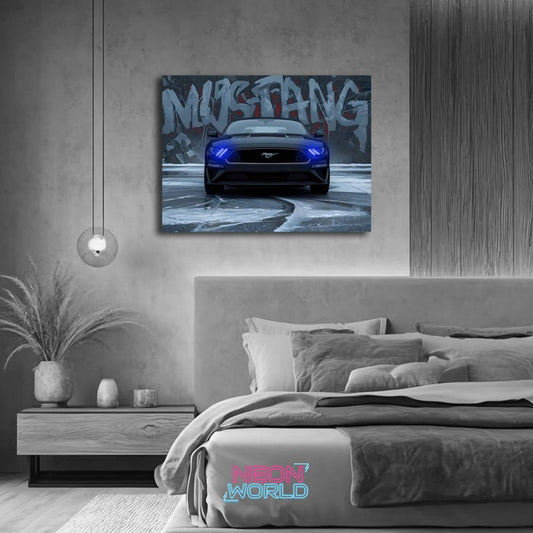 Mustang Black Horse Neon Poster